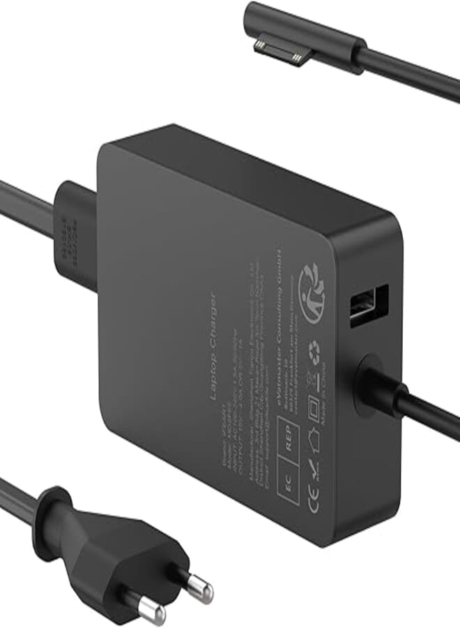 Surface Charging Cable 65W 15V 4A Charger Compatible with Microsoft Surface Pro 11/10/9/8/7/Pro 7+/6/5/4/3/X, Sur-face Laptop 7/6/5/4/3/2, Go 4/3/2, Book 3/2/1, 65W Power Supply with USB Port